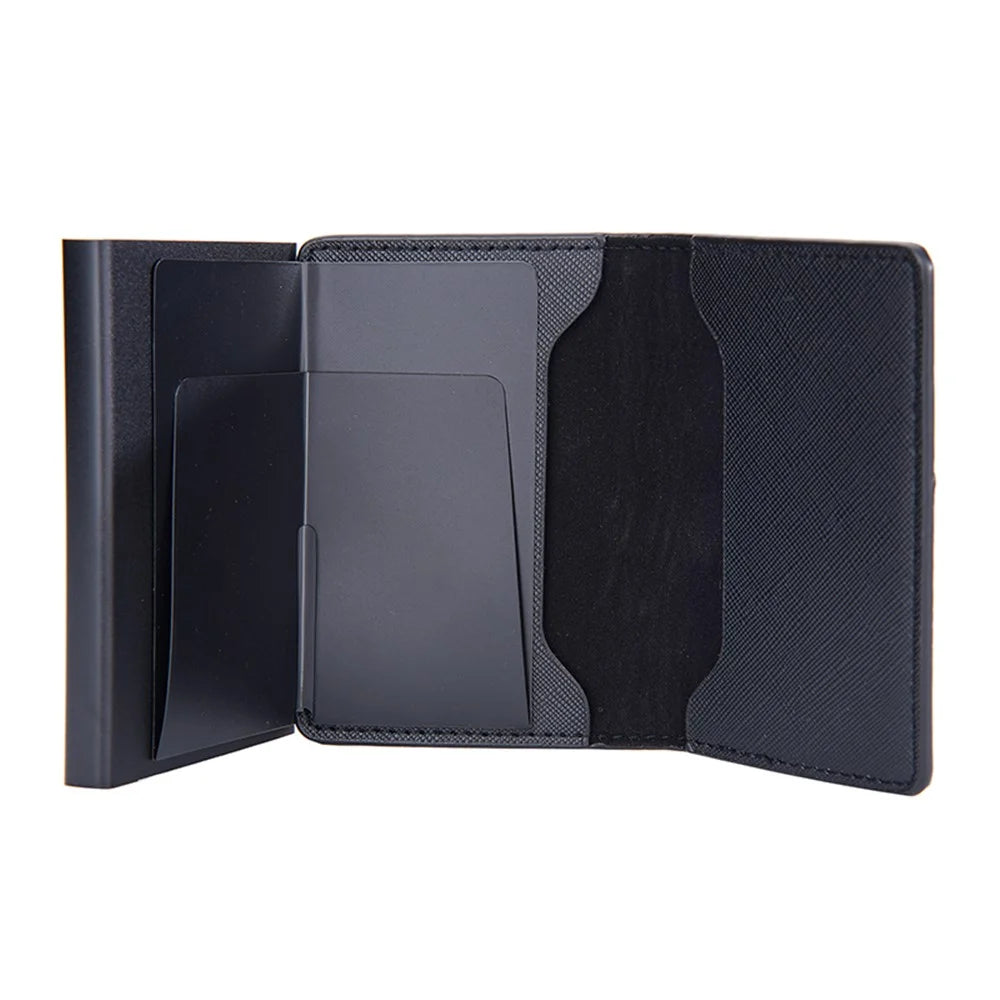 BAELLERRY K9220 Pop Up Card Holder PU Leather + Aluminum Alloy RFID Blocking Storage Bag Color Splicing Bank Card Case - Black - 6