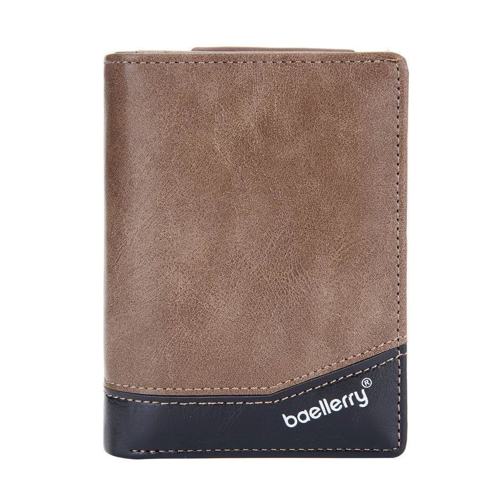 BAELLERRY D3246 Men Zipper Short Wallet PU Leather Bifold Purse Multi Card Slots Color Splicing Business Coin Purse Case - Brown - 2
