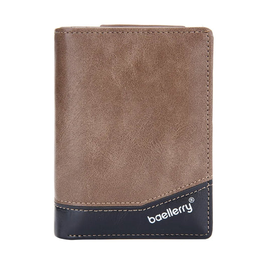 BAELLERRY D3246 Men Zipper Short Wallet PU Leather Bifold Purse Multi Card Slots Color Splicing Business Coin Purse Case - Brown - 2
