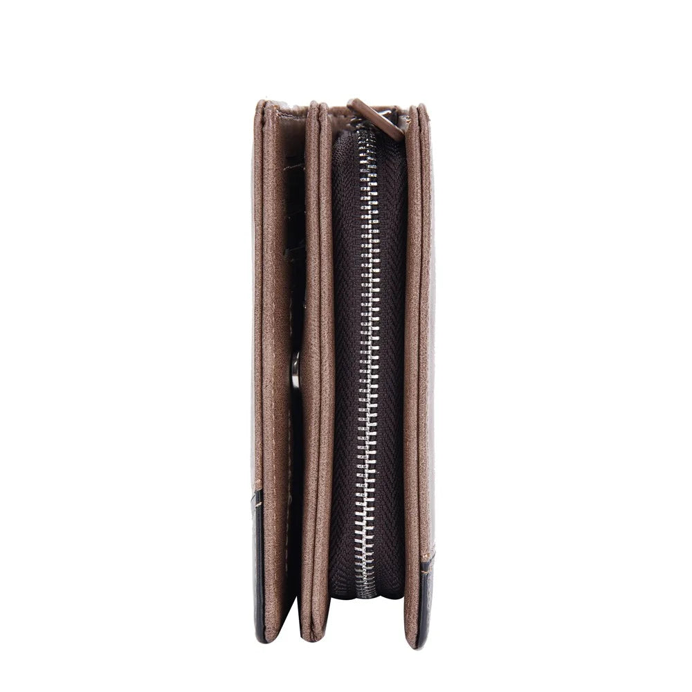 BAELLERRY D3246 Men Zipper Short Wallet PU Leather Bifold Purse Multi Card Slots Color Splicing Business Coin Purse Case - Brown - 4
