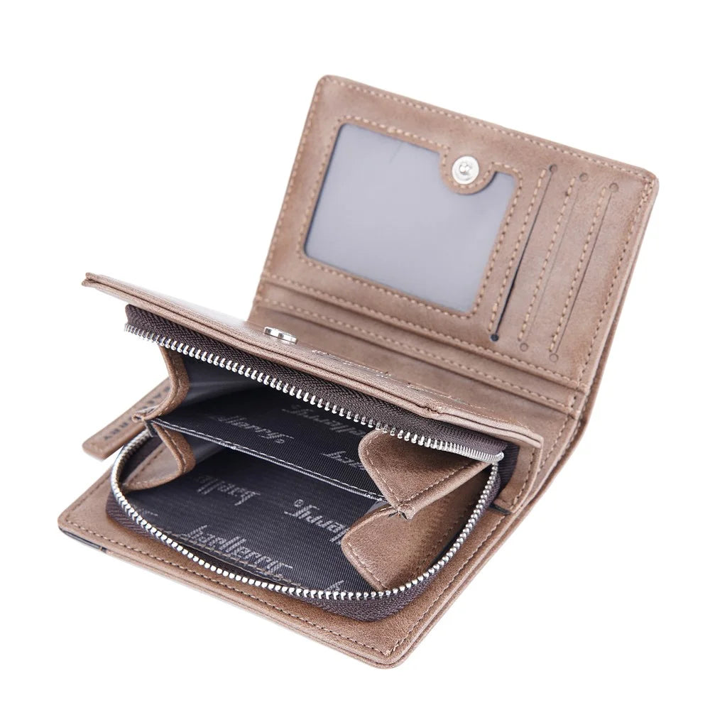BAELLERRY D3246 Men Zipper Short Wallet PU Leather Bifold Purse Multi Card Slots Color Splicing Business Coin Purse Case - Brown - 7
