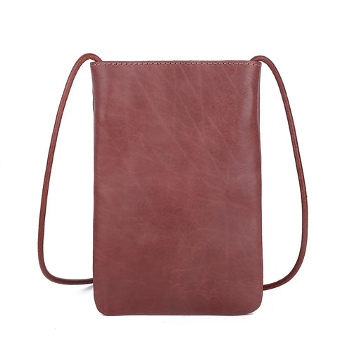 8860 Vertical Style Cowhide Leather Shoulder Bag Wallet Coin Card Phone Pouch with Long Strap - Red - 1
