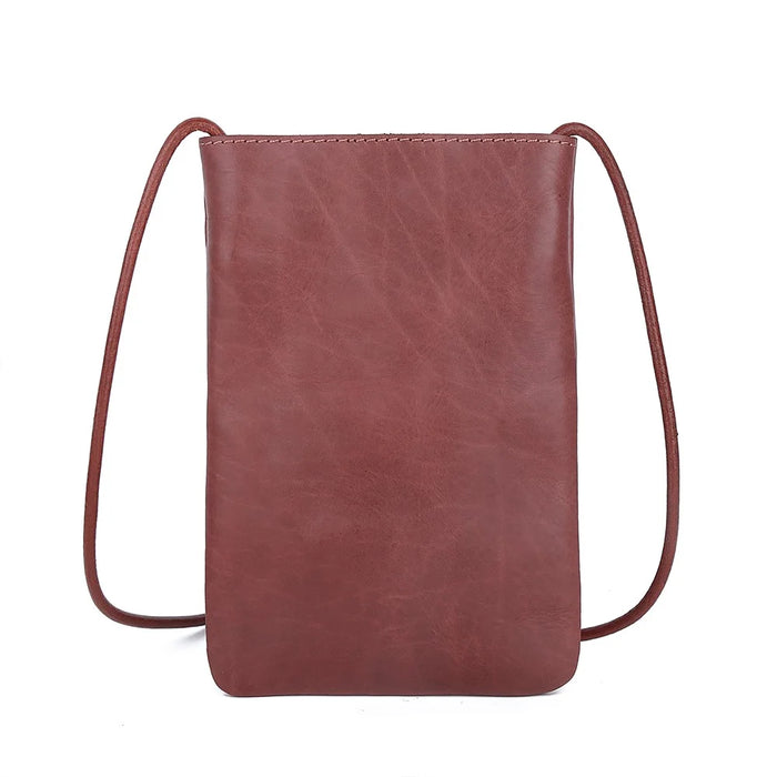8860 Vertical Style Cowhide Leather Shoulder Bag Wallet Coin Card Phone Pouch with Long Strap - Red - 1
