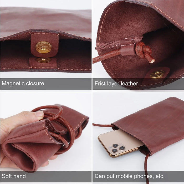 8860 Vertical Style Cowhide Leather Shoulder Bag Wallet Coin Card Phone Pouch with Long Strap - Red - 2