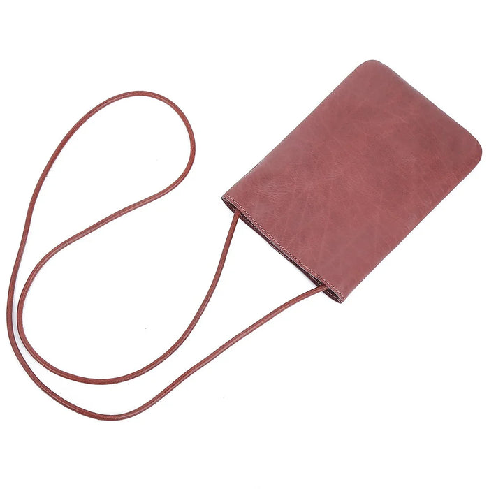 8860 Vertical Style Cowhide Leather Shoulder Bag Wallet Coin Card Phone Pouch with Long Strap - Red - 3
