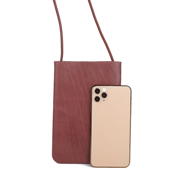 8860 Vertical Style Cowhide Leather Shoulder Bag Wallet Coin Card Phone Pouch with Long Strap - Red - 5