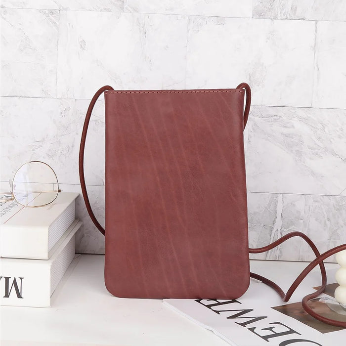 8860 Vertical Style Cowhide Leather Shoulder Bag Wallet Coin Card Phone Pouch with Long Strap - Red - 6