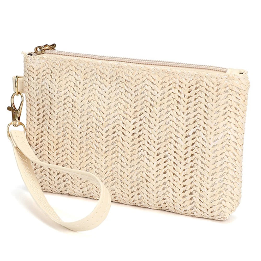 PE+PP Woven Texture Clutch Wrist Carrying Bag Cell Phone Pouch Handmade Bag Purse Wristlet Wallet - Beige - 2