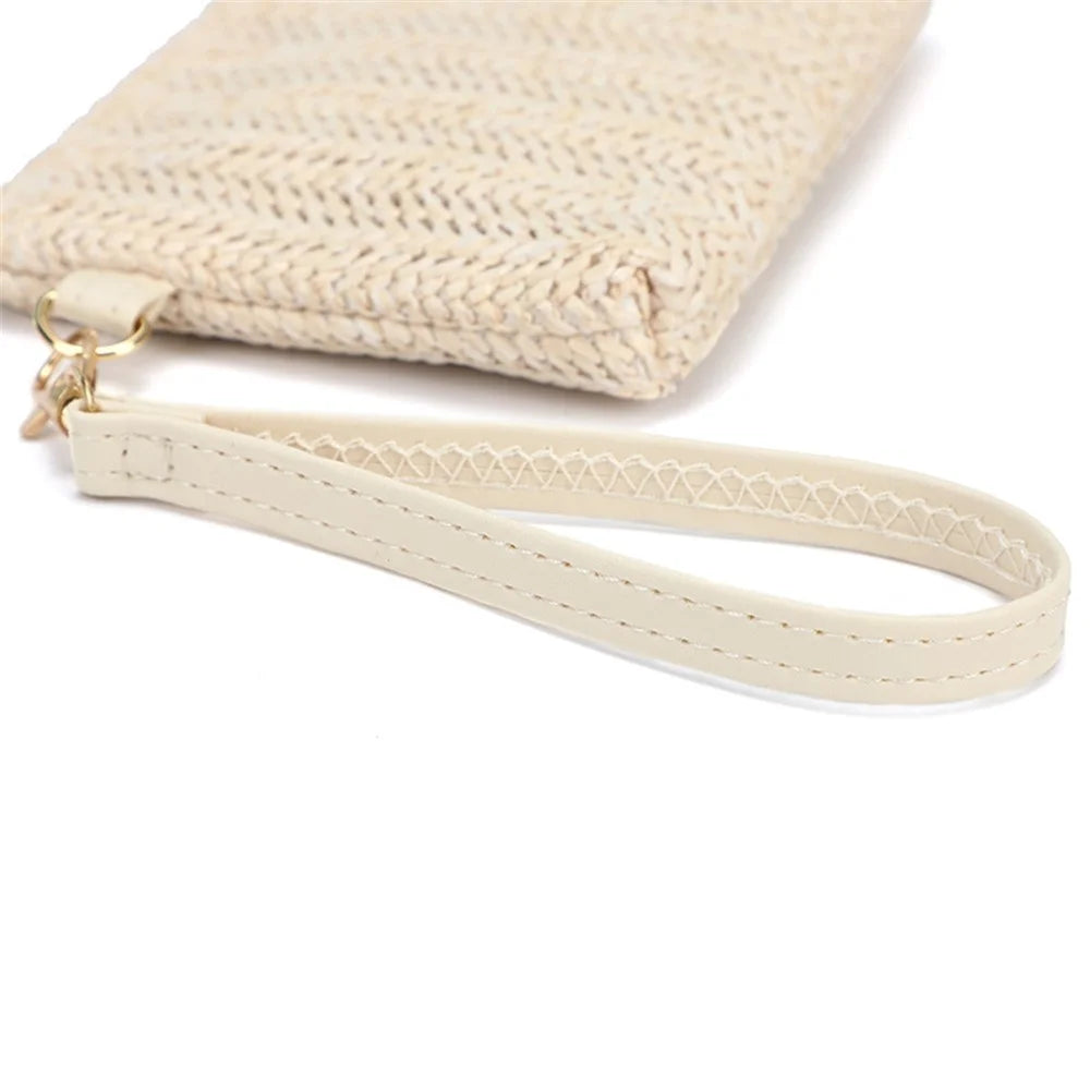 PE+PP Woven Texture Clutch Wrist Carrying Bag Cell Phone Pouch Handmade Bag Purse Wristlet Wallet - Beige - 6