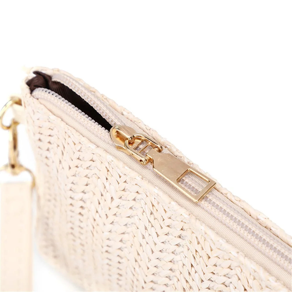 PE+PP Woven Texture Clutch Wrist Carrying Bag Cell Phone Pouch Handmade Bag Purse Wristlet Wallet - Beige - 7