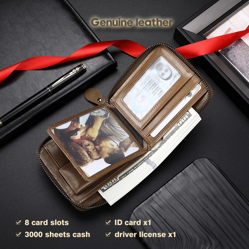 CHANPINCL CLQ375C Genuine Leather Wallet RFID Blocking Card Storage Pouch Cash Money Zipper Carrying Bag - Khaki - 2
