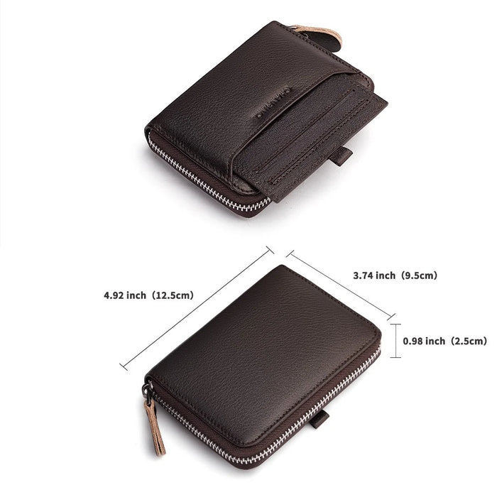 CHANPINCL CLQ320B Cowhide Leather RFID Blocking Small Wallet Zipper Coin Purse with Removable Card Holder - Coffee - 4