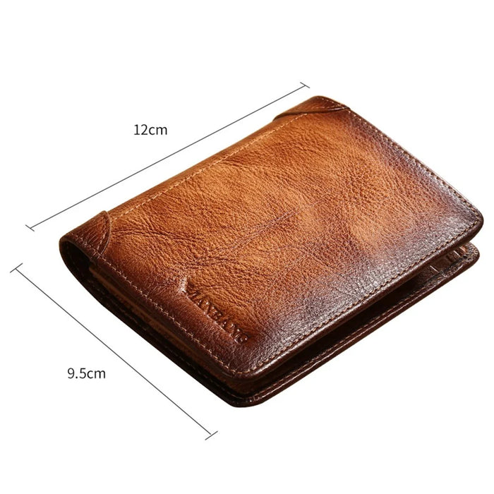 MANBANG 00877 Genuine Leather Tri-fold Wallet Classic Style RFID Blocking Card Pouch Billfold Coin Cash Money Purse - Yellowish-brown - 7