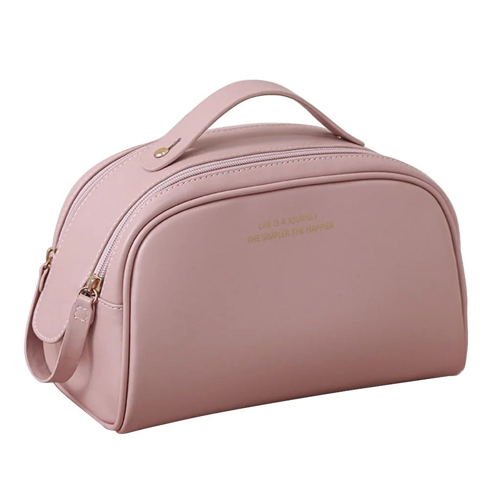 HK8301 Large Capacity Portable Makeup Cosmetics Bag Dual Zipper Portable Toiletry Organizer Bag - Pink - 1