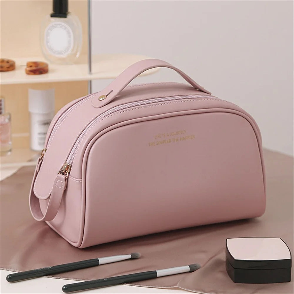 HK8301 Large Capacity Portable Makeup Cosmetics Bag Dual Zipper Portable Toiletry Organizer Bag - Pink - 2