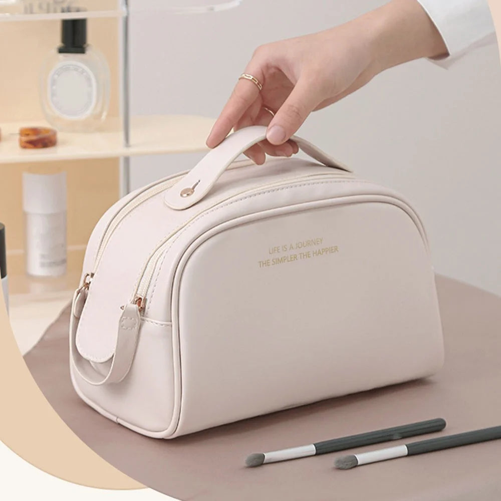HK8301 Large Capacity Portable Makeup Cosmetics Bag Dual Zipper Portable Toiletry Organizer Bag - Pink - 3