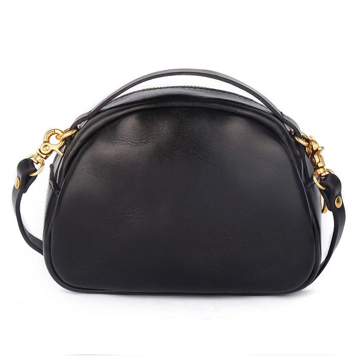 8897 Cowhide Leather Crossbody Shoulder Bag Zippered Pocket Handbag with Handle Strap for Women, Girls - Black - 4
