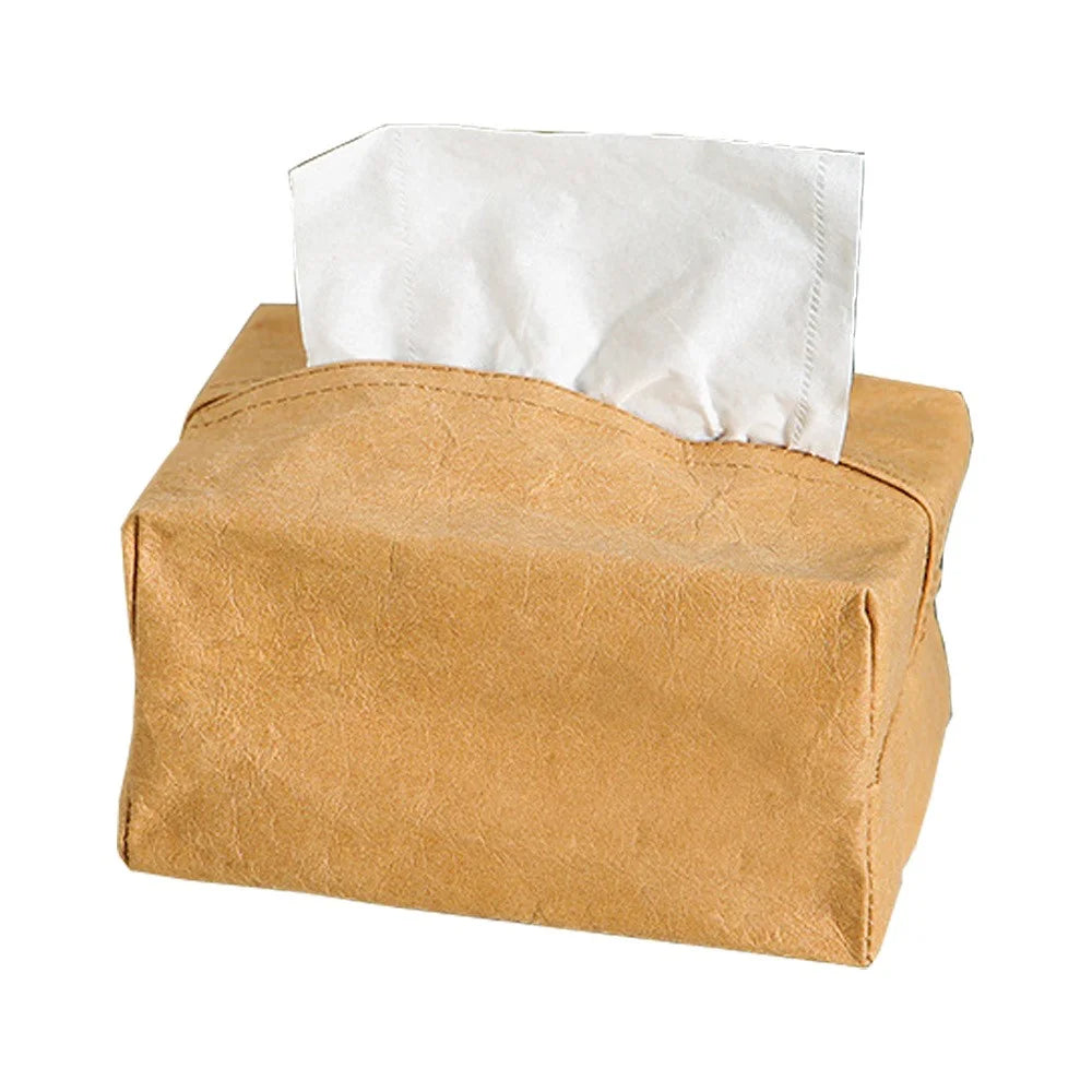 Kraft Paper Tissue Box Cover Simple Style Napkin Facial Paper Tissue Box Holder for Car Bathroom Living Room - Size S - 1