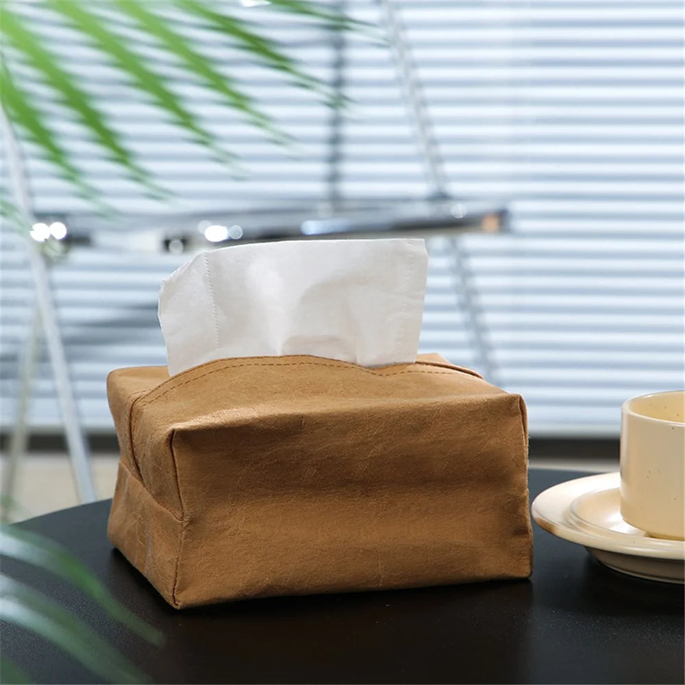Kraft Paper Tissue Box Cover Simple Style Napkin Facial Paper Tissue Box Holder for Car Bathroom Living Room - Size S - 5