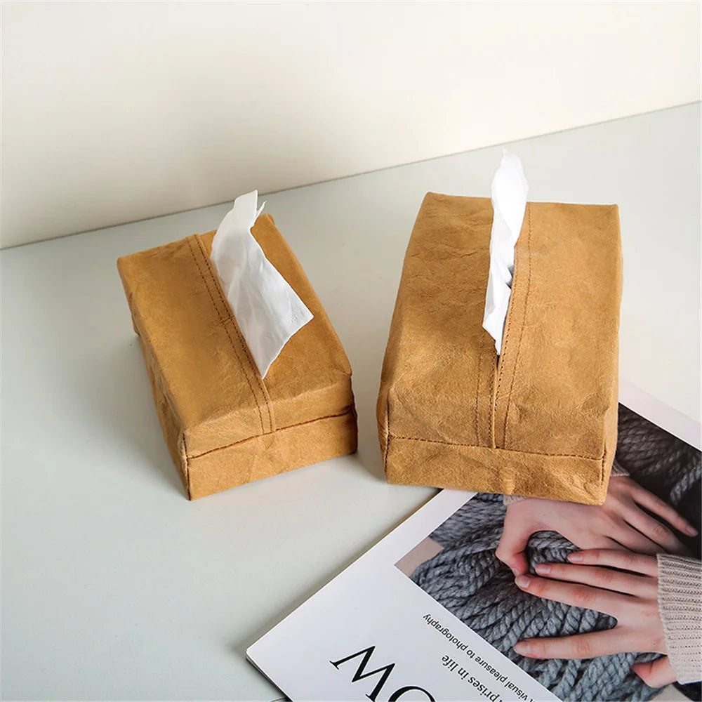 Kraft Paper Tissue Box Cover Simple Style Napkin Facial Paper Tissue Box Holder for Car Bathroom Living Room - Size S - 6