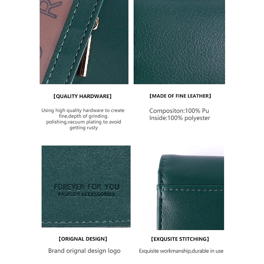 FFY FY207-38 Stylish Women PU Leather Tri-fold Wallet Multi Card Slots Clutch Bag Purse - Green - 5