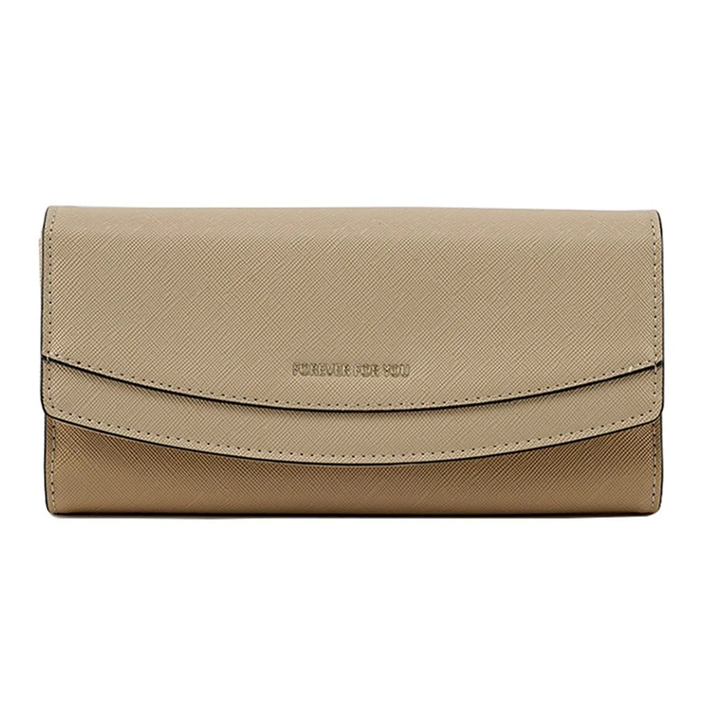 FFY FY207-39 Stylish Women PU Leather Tri-fold Long Wallet Multi Card Slots Purse Clutch Bag - Apricot - 1