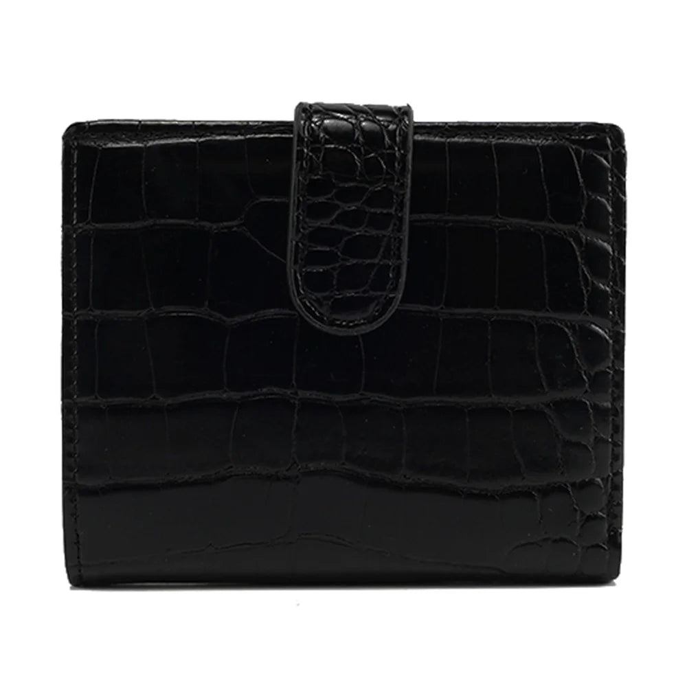 FFY FY19022-10 Stylish Stone Texture PU Leather Women Short Wallet Cards Cash Holder Purse - Black - 1