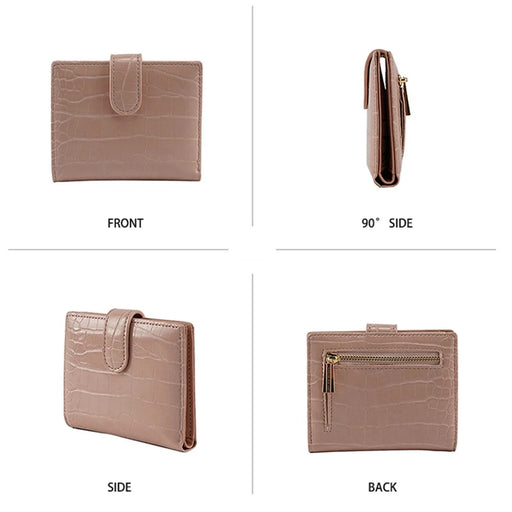 FFY FY19022-10 Stylish Stone Texture PU Leather Women Short Wallet Cards Cash Holder Purse - Black - 2