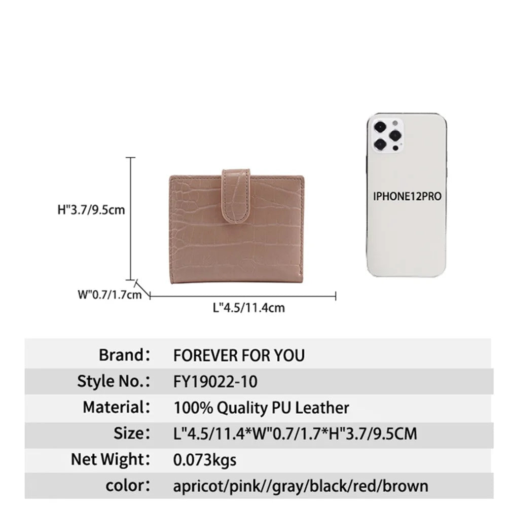 FFY FY19022-10 Stylish Stone Texture PU Leather Women Short Wallet Cards Cash Holder Purse - Black - 6
