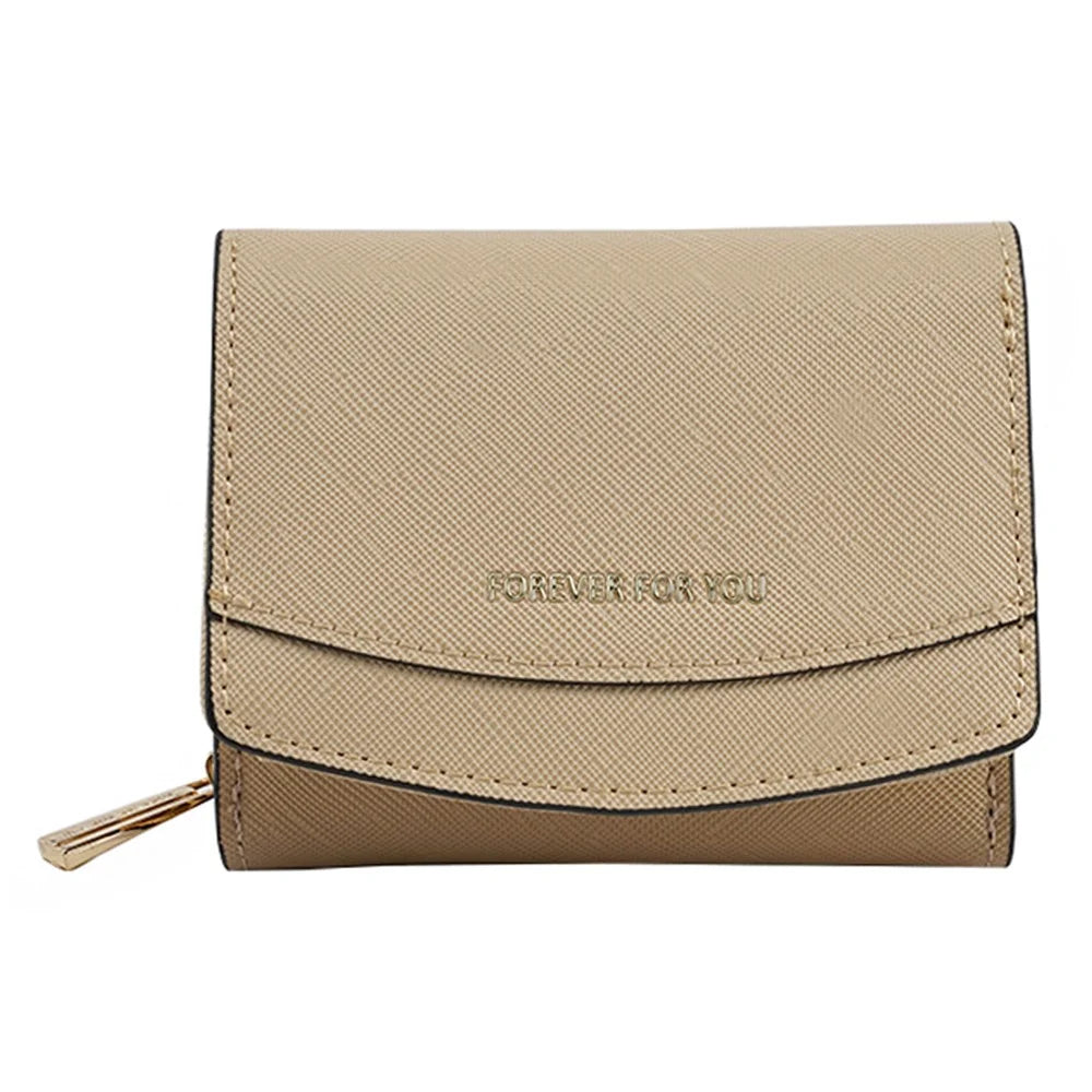 FFY FY8003-23 Stylish PU Leather Women Folding Short Wallet Cards Cash Carrying Bag - Apricot - 1
