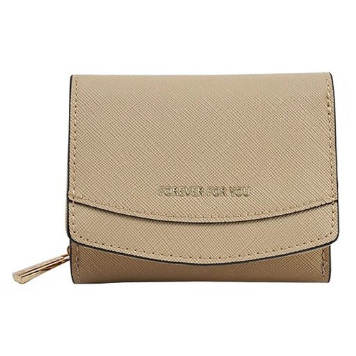 FFY FY8003-23 Stylish PU Leather Women Folding Short Wallet Cards Cash Carrying Bag - Apricot - 1