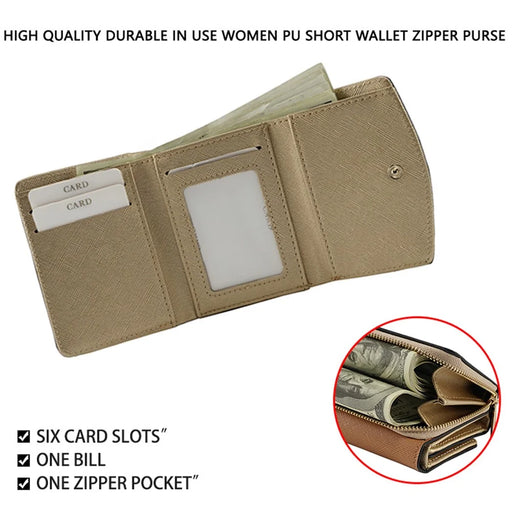 FFY FY8003-23 Stylish PU Leather Women Folding Short Wallet Cards Cash Carrying Bag - Apricot - 2
