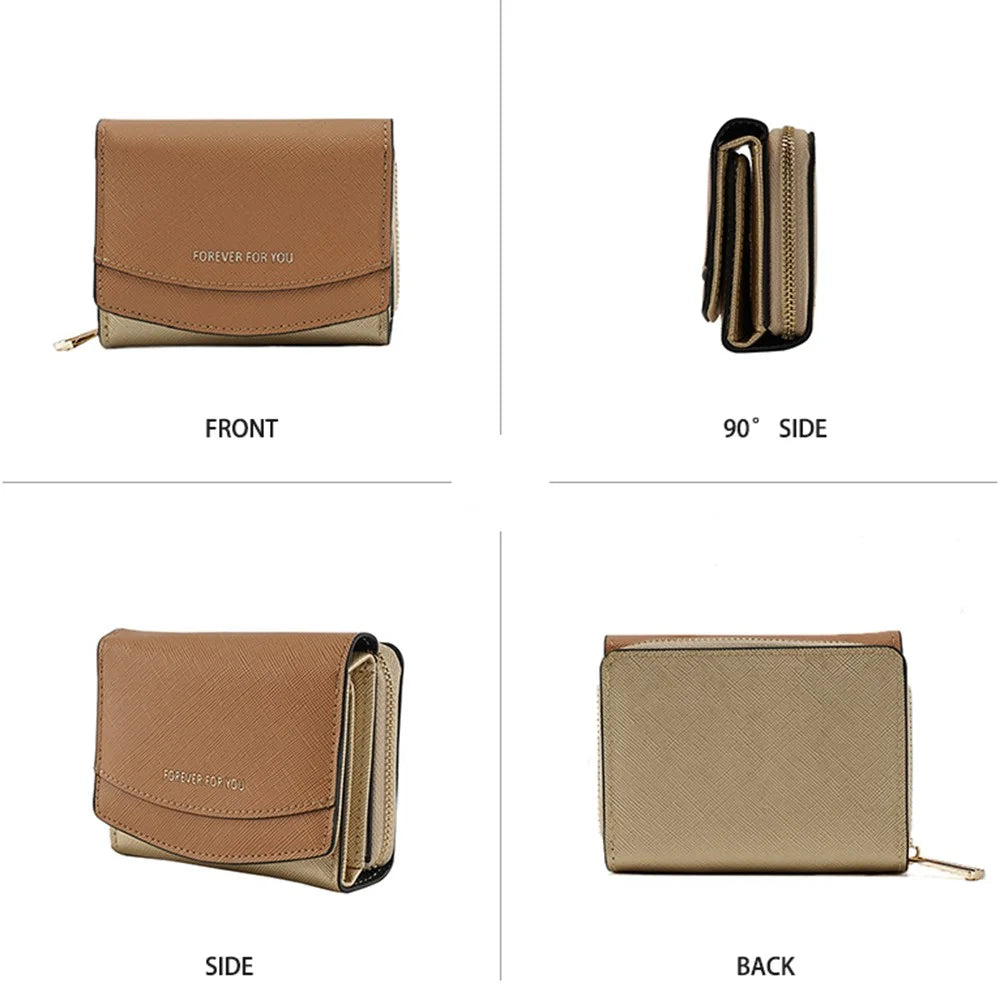 FFY FY8003-23 Stylish PU Leather Women Folding Short Wallet Cards Cash Carrying Bag - Apricot - 3