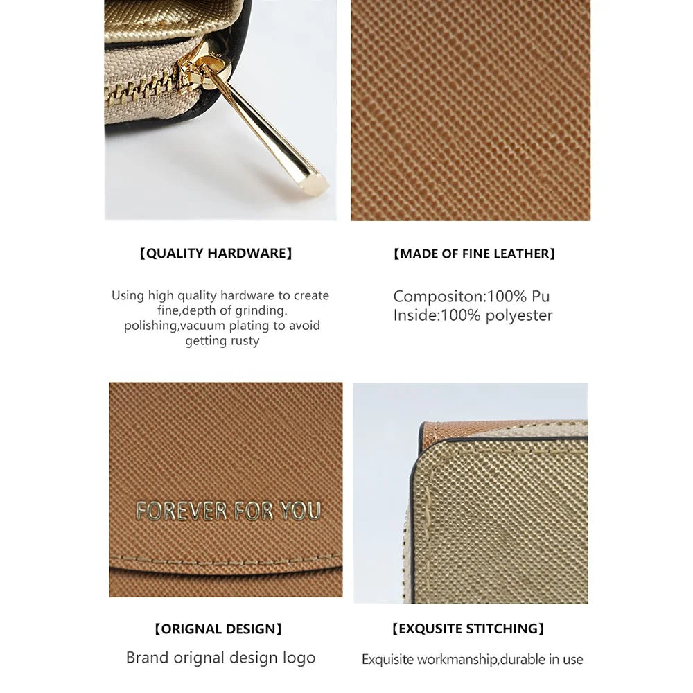 FFY FY8003-23 Stylish PU Leather Women Folding Short Wallet Cards Cash Carrying Bag - Apricot - 5