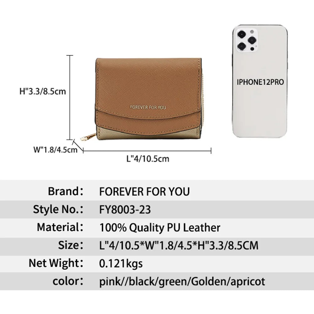 FFY FY8003-23 Stylish PU Leather Women Folding Short Wallet Cards Cash Carrying Bag - Apricot - 6