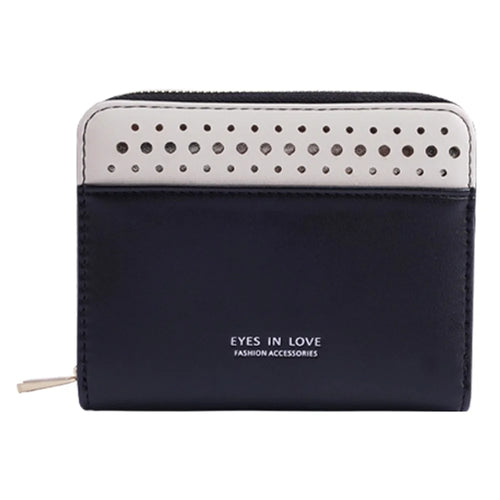 FFY FY6024-23 PU Leather Women Casual Folding Short Wallet Cards Cash Holder Coin Purse - Black - 1