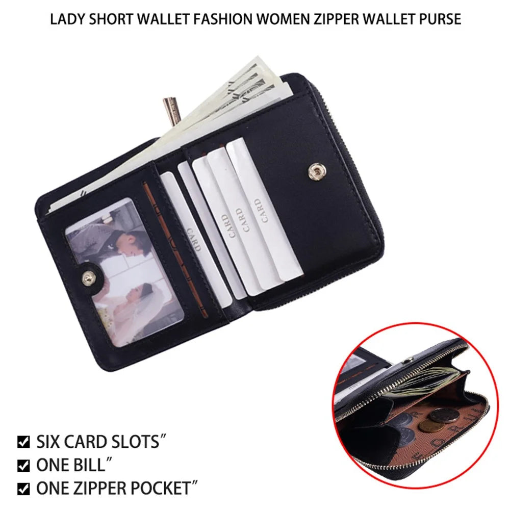 FFY FY6024-23 PU Leather Women Casual Folding Short Wallet Cards Cash Holder Coin Purse - Black - 2