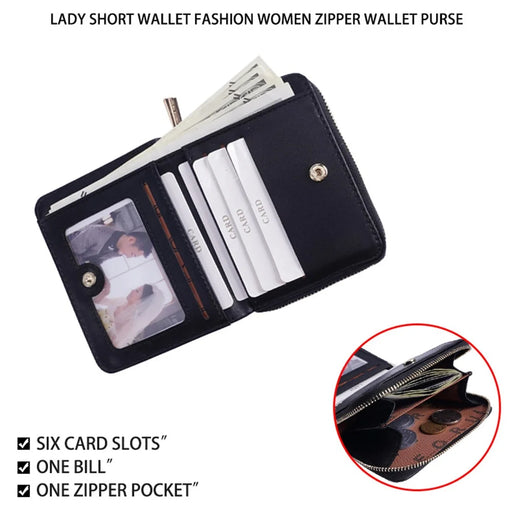FFY FY6024-23 PU Leather Women Casual Folding Short Wallet Cards Cash Holder Coin Purse - Black - 2