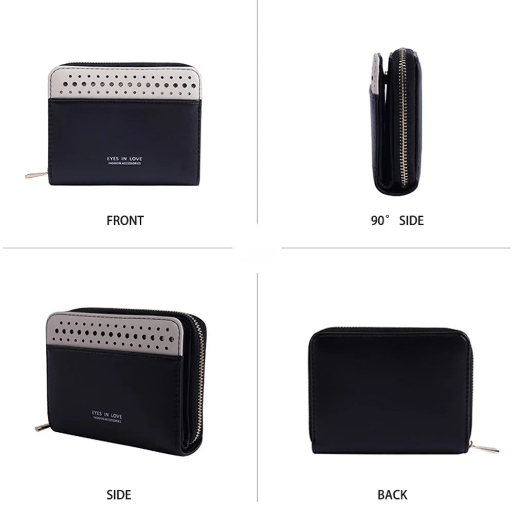 FFY FY6024-23 PU Leather Women Casual Folding Short Wallet Cards Cash Holder Coin Purse - Black - 3