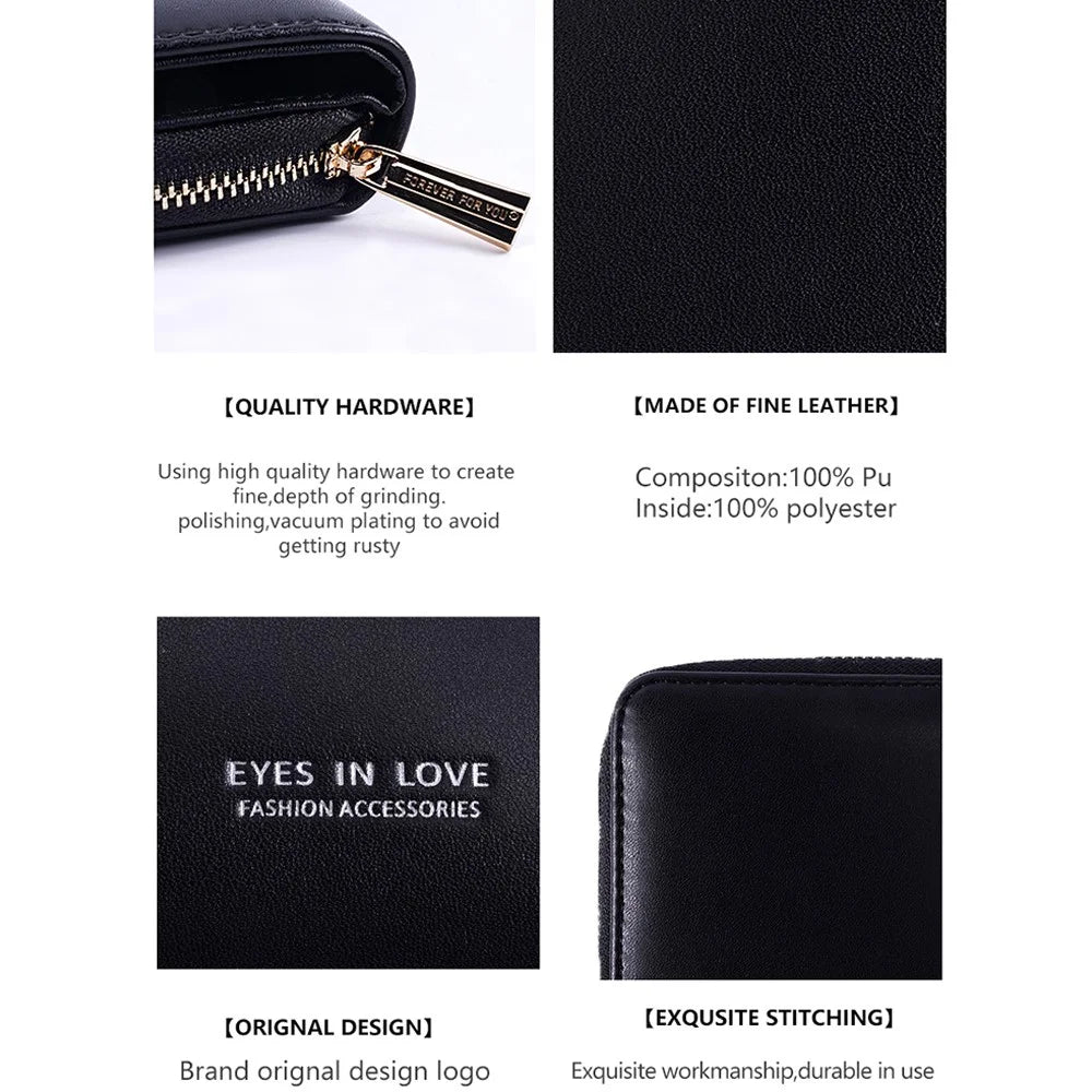 FFY FY6024-23 PU Leather Women Casual Folding Short Wallet Cards Cash Holder Coin Purse - Black - 5