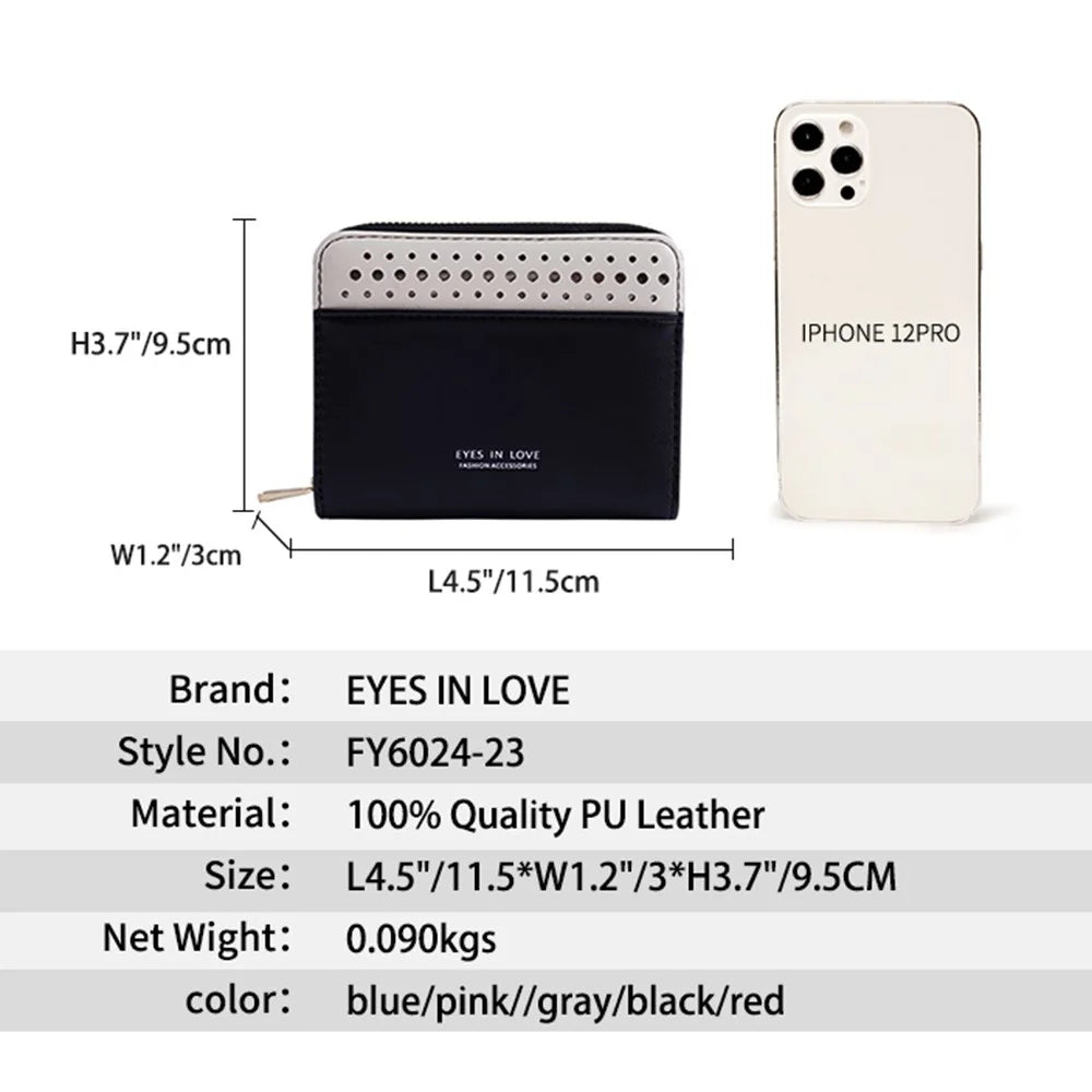 FFY FY6024-23 PU Leather Women Casual Folding Short Wallet Cards Cash Holder Coin Purse - Black - 6