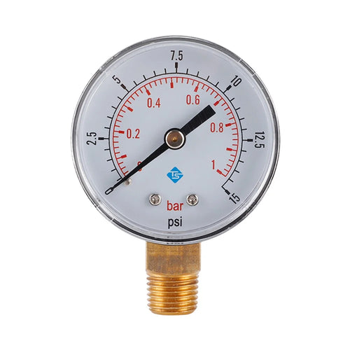 TS-50-15psi 0-15psi  /  0-1bar Dual Scale Water Pressure Dial 50mm Manometer Hydraulic Pressure Gauge for Fuel Oil / Air / Oil / Water - 1
