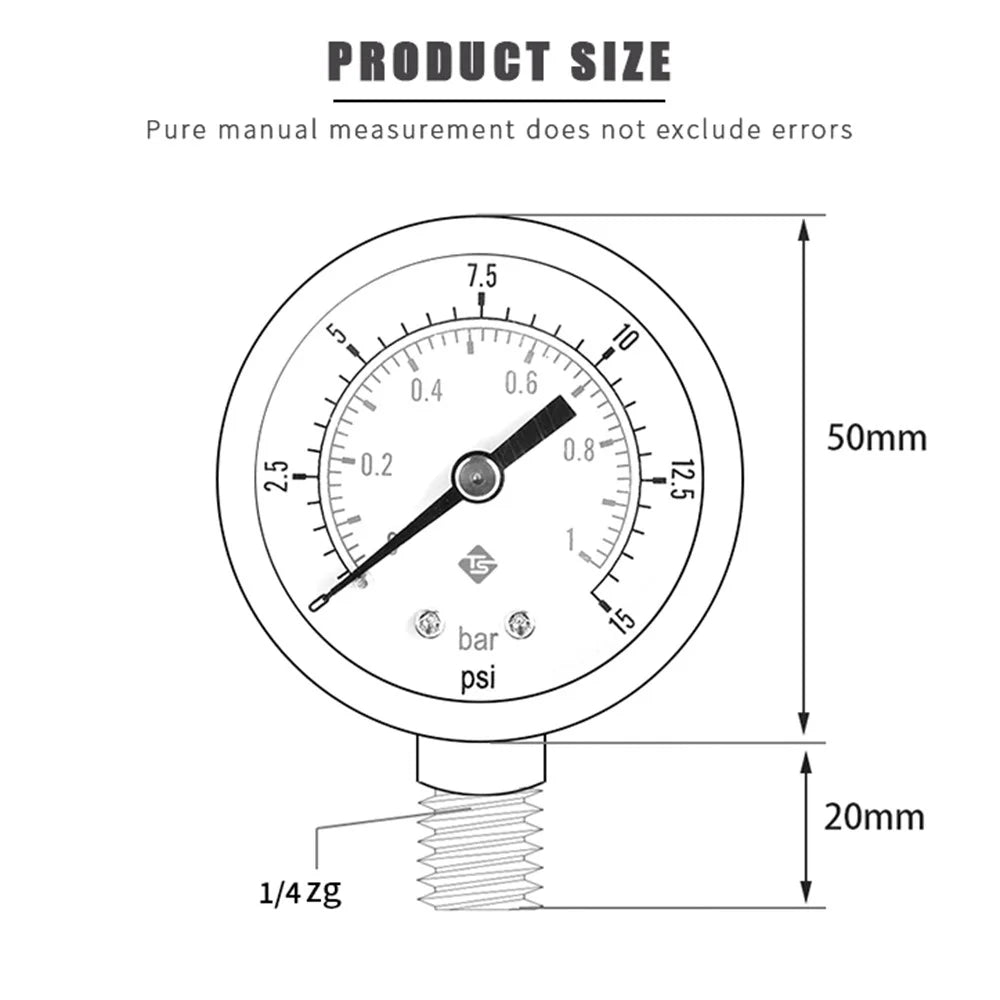 TS-50-15psi 0-15psi  /  0-1bar Dual Scale Water Pressure Dial 50mm Manometer Hydraulic Pressure Gauge for Fuel Oil / Air / Oil / Water - 5