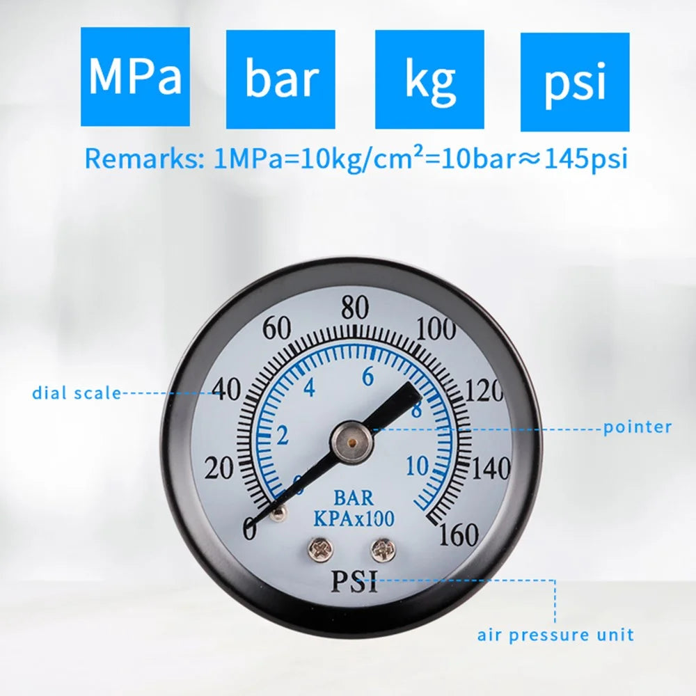 TS-40-10bar 0-160 PSI Range Pressure Gauge Stainless Steel Dual Scale Economical All Purpose Pressure Water Pressure Gauge - 6