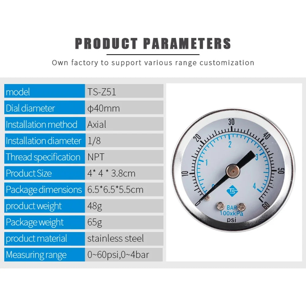 TS-Z51 Dual Scale Economic Pressure Gauge Water Pressure Gauge Stainless Steel 1 / 8'' NPT Lower Mount - 4