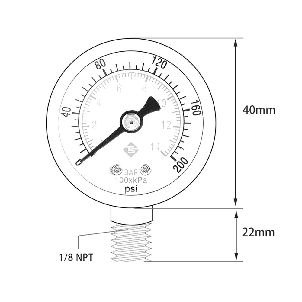 TS-40-14bar Water Oil Pressure Gauge 0-200 PSI Test Range Pressure Gauge Dual Scale Gas Pressure Gauge with 1 / 8'' NPT Bottom Mount - 4