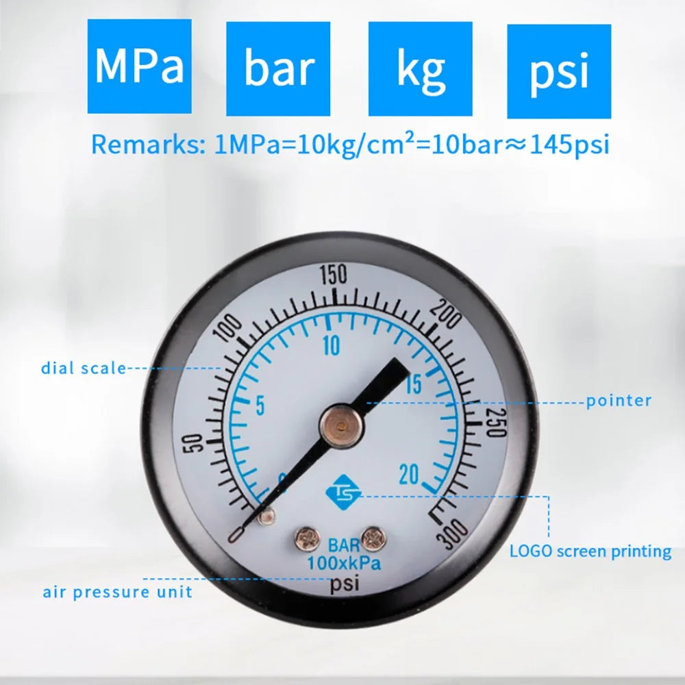 TS-40-300PSI High Precision 0-20Bar Oil Pressure Gauge Water Pressure Gauge Dual Scale Gas Pressure Gauge - 6