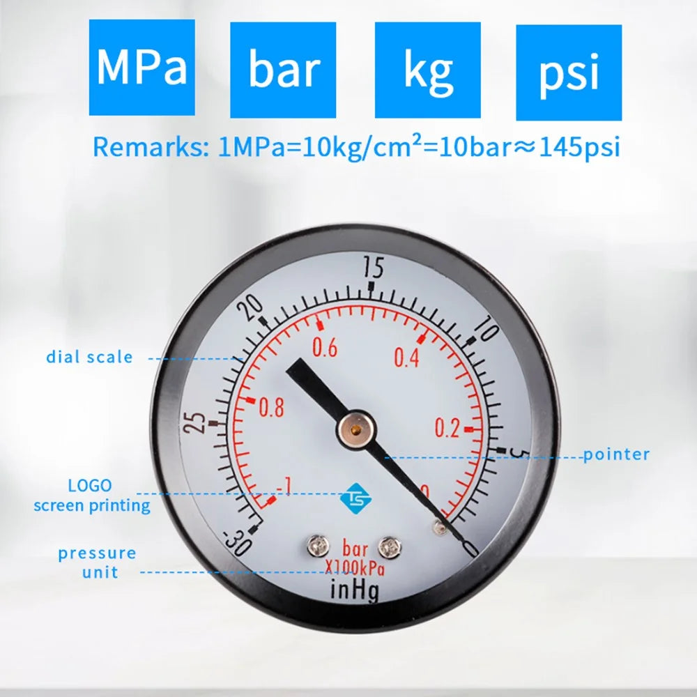 TS-Z50A Dual Scale Water Pressure Gauge Vacuum 1 / 8'' ZG Mount Gas Oil Pressure Gauge - 6