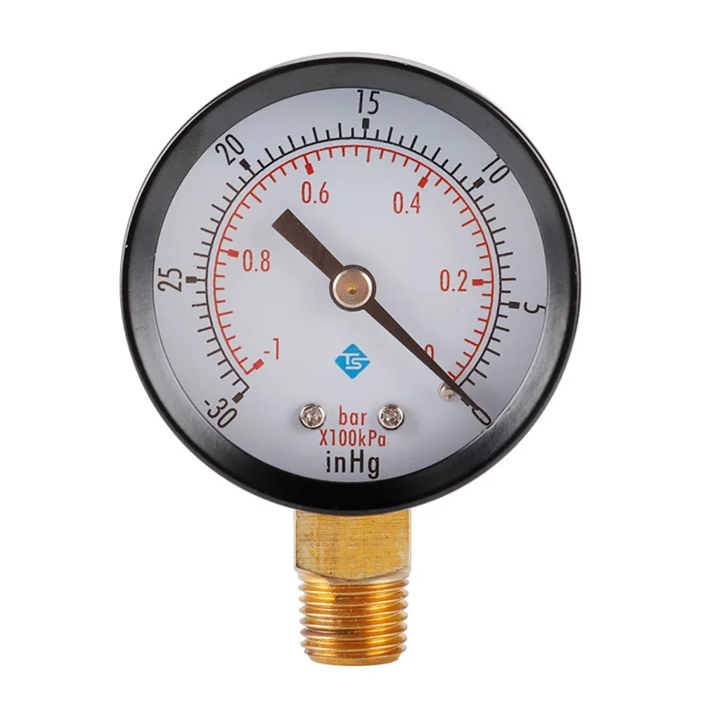 TS-50-1+1 Instrument 1 / 4'' BSPT Thread Mount Gas Water Pressure Gauge Stainless Steel Case Dry Vacuum -30inHg / 0 - 1