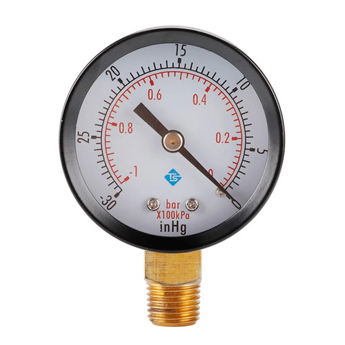 TS-50-1+1 Instrument 1 / 4'' BSPT Thread Mount Gas Water Pressure Gauge Stainless Steel Case Dry Vacuum -30inHg / 0 - 1